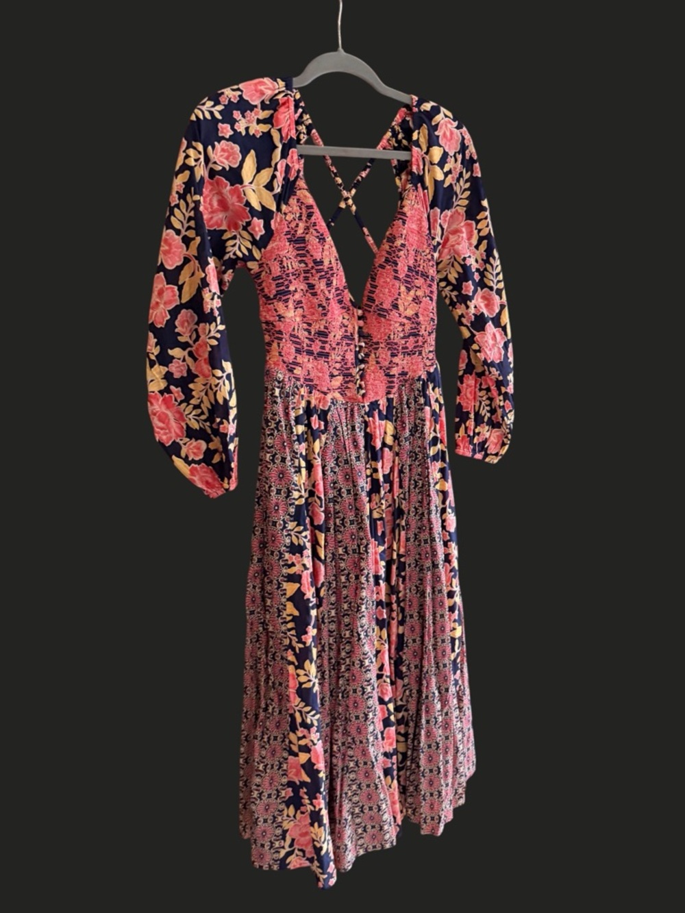NWT FREE PEOPLE A‎ New Way Maxi Dress Navy Combo Pink S - Picture 6 of 15